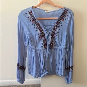 Embroidered Blue Women's Top
